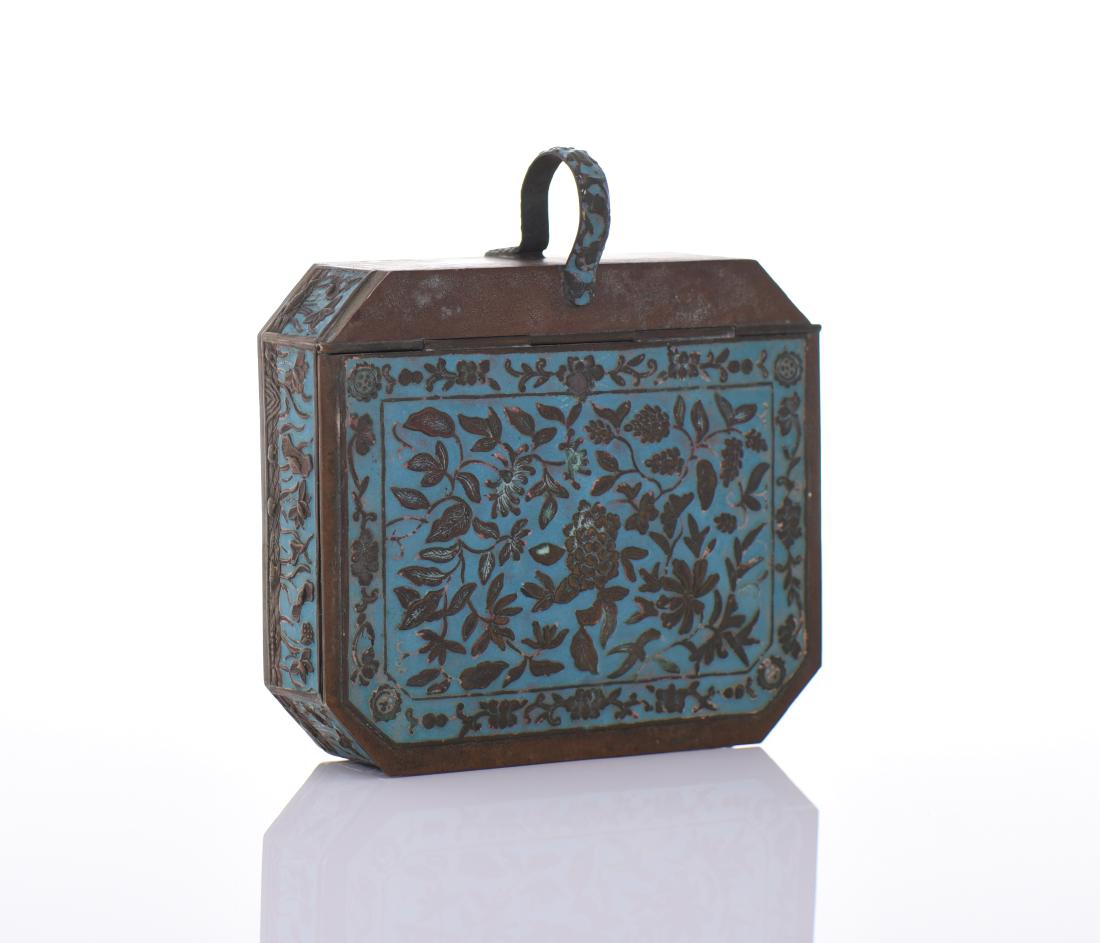 Blue Enameled Bronze Silent Butler Ashtray (1 of 6)