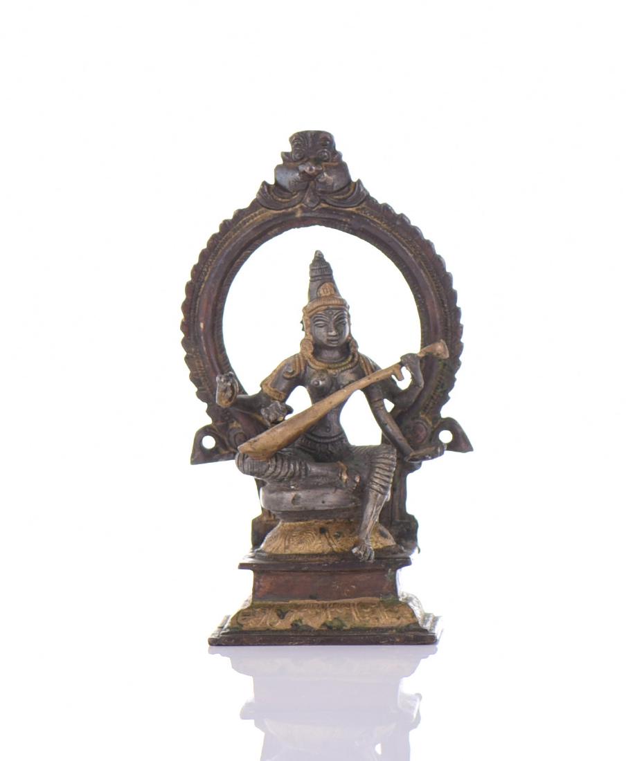 Hindu Shiva Gold Gilt And Cold Painted: Hindu Shiva Gold Gilt And Cold Painted Bronze Altar Sculpture. Estimated more than 100 yrs old. Indian art consists of a variety of forms, including pottery, sculpture, paintings, and textiles. Geogra