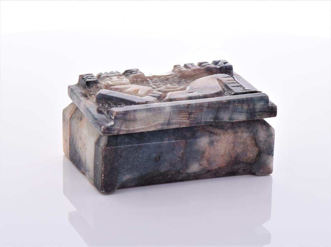 Stone Carved Box.: Stone Carved Box. Estimated more than 50 yrs old. Mexican art consists of various visual arts filled most of the times with intricate patterns. Mesoamerican art was produced in an area central and sou