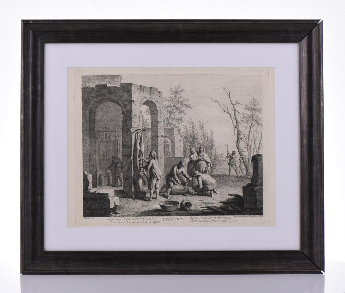 Francesco Bartolozzi, 1725-1815, Decembre: Francesco Bartolozzi, 1725-1815, Decembre, Engraving Of One Of The Twelve Months of The Year Series Depicting Illustrations for each month, Published By Joseph Wagner. This Work Was Prior to His Stipp