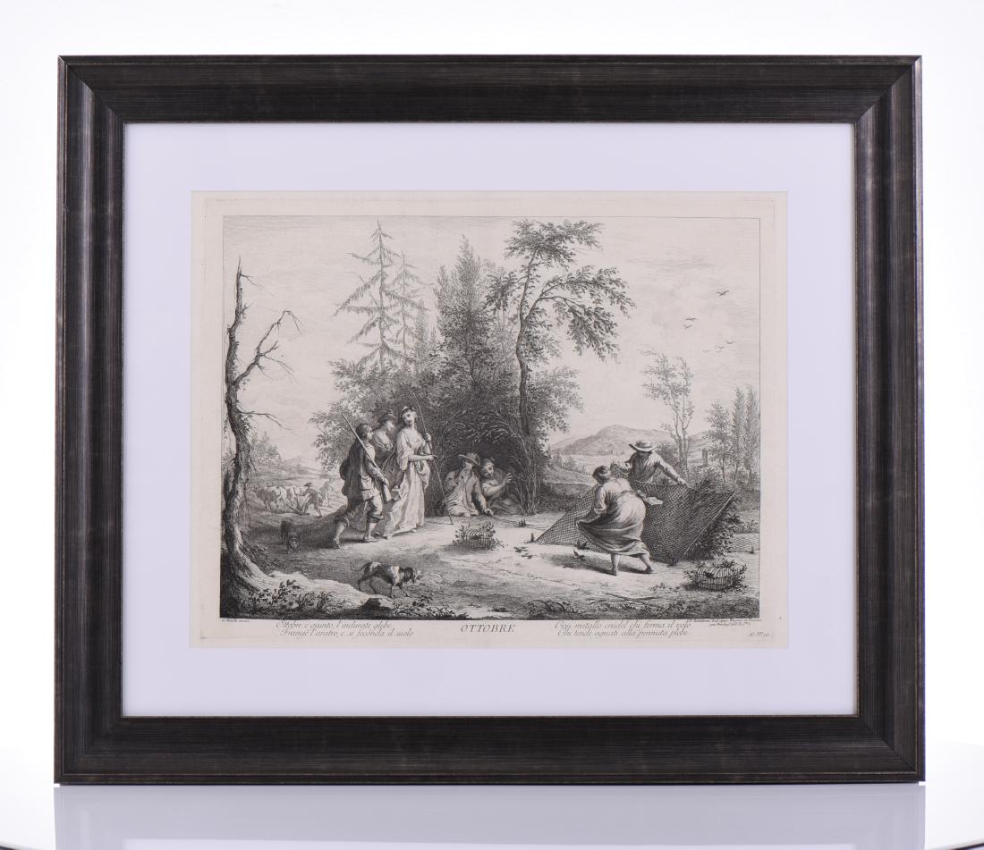 Francesco Bartolozzi, 1725-1815, Ottobre: Francesco Bartolozzi, 1725-1815, Ottobre, Engraving Of One Of The Twelve Months of The Year Series Depicting Illustrations for each month, Published By Joseph Wagner. This Work Was Prior to His Stippl