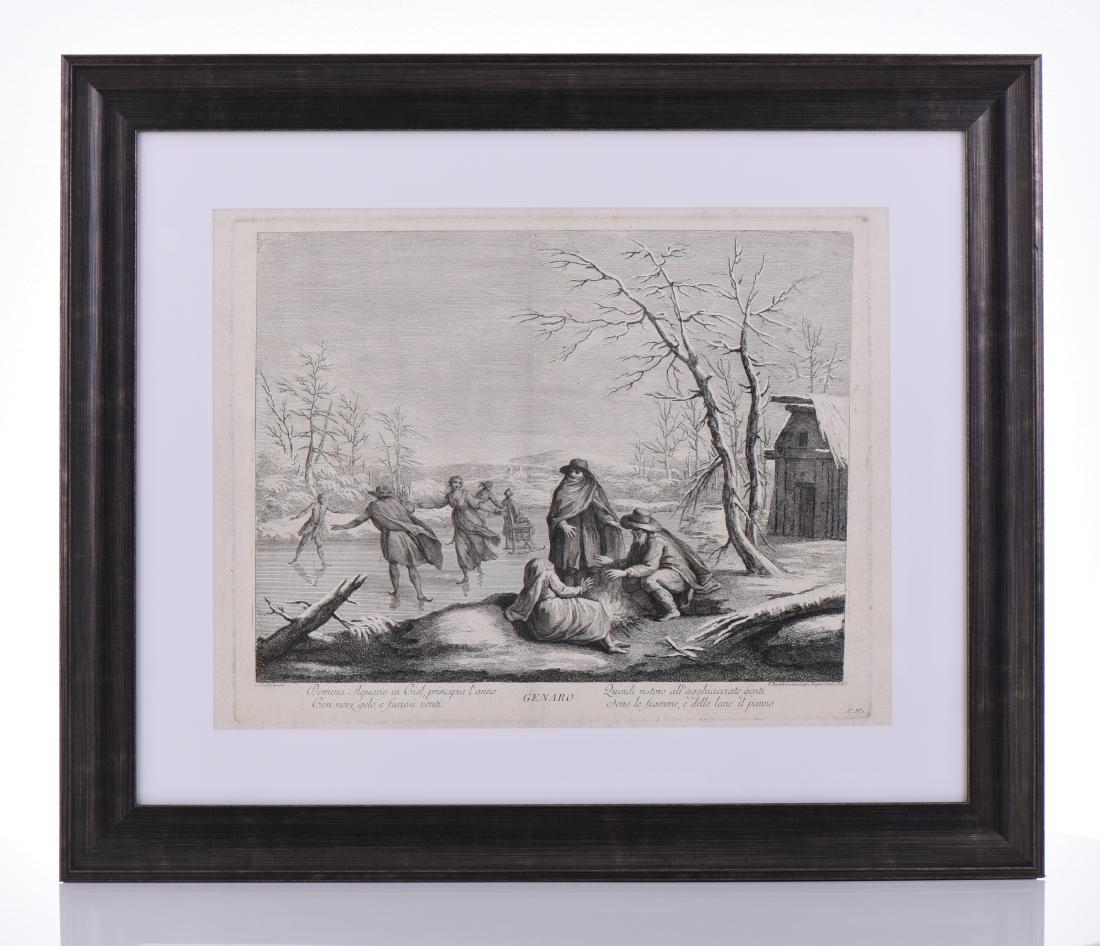 Francesco Bartolozzi, 1725-1815, Genaro,: Francesco Bartolozzi, 1725-1815, Genaro, Engraving Of One Of The Twelve Months of The Year Series Depicting Illustrations for each month, Published By Joseph Wagner. This Work Was Prior to His Stipple