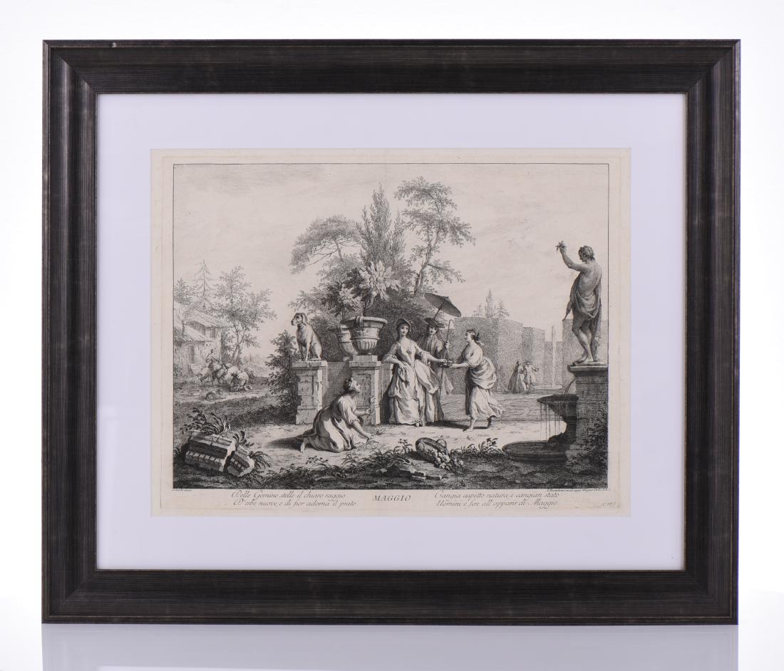 Francesco Bartolozzi, 1725-1815, Maggio,: Francesco Bartolozzi, 1725-1815, Maggio, Engraving Of One Of The Twelve Months of The Year Series Depicting Illustrations for each month, Published By Joseph Wagner. This Work Was Prior to His Stipple