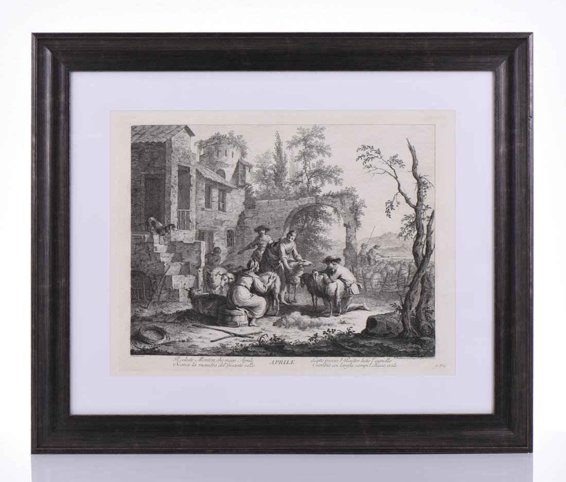 Francesco Bartolozzi, 1725-1815, Aprile,: Francesco Bartolozzi, 1725-1815, Aprile, Engraving Of One Of The Twelve Months of The Year Series Depicting Illustrations for each month, Published By Joseph Wagner. This Work Was Prior to His Stipple