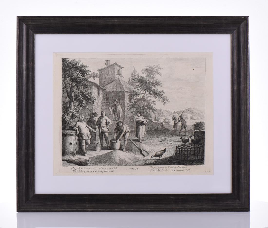 Francesco Bartolozzi, 1725-1815, Agosto,: Francesco Bartolozzi, 1725-1815, Agosto, Engraving Of One Of The Twelve Months of The Year Series Depicting Illustrations for each month, Published By Joseph Wagner. This Work Was Prior to His Stipple