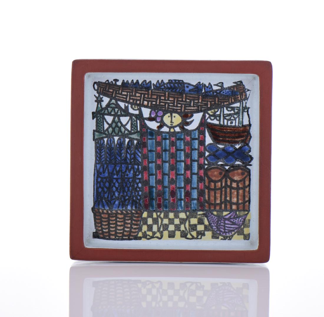Swedish Folk Art Glazed Tile, Signed G.: Swedish Folk Art Glazed Tile, Signed G. 195 B. Estimated more than 50 yrs old. Fine Art. Size and weight is provided in the last photo of this lot if not written within the lot description. All photos