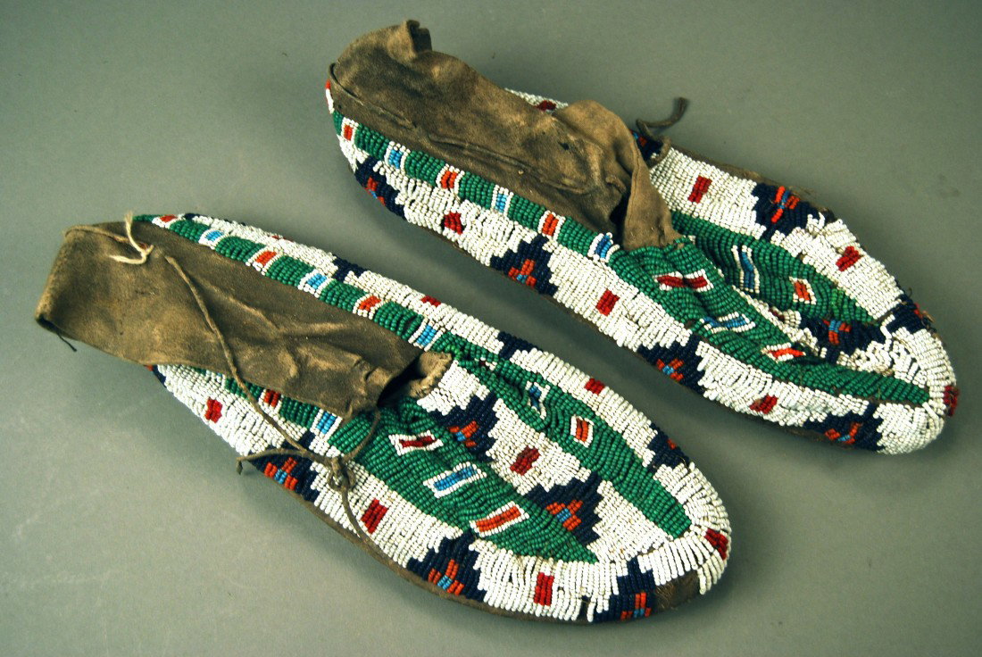 Native American Moccasins Either Cheyenne or possib: Native American Moccasins Either Cheyenne or possibly Blackfeet. Plains tribes 19th century. From the collection of Joe Dan Osceola (Ambassador Seminole Indian Nation) Late 1800’s. Height/Length= 10