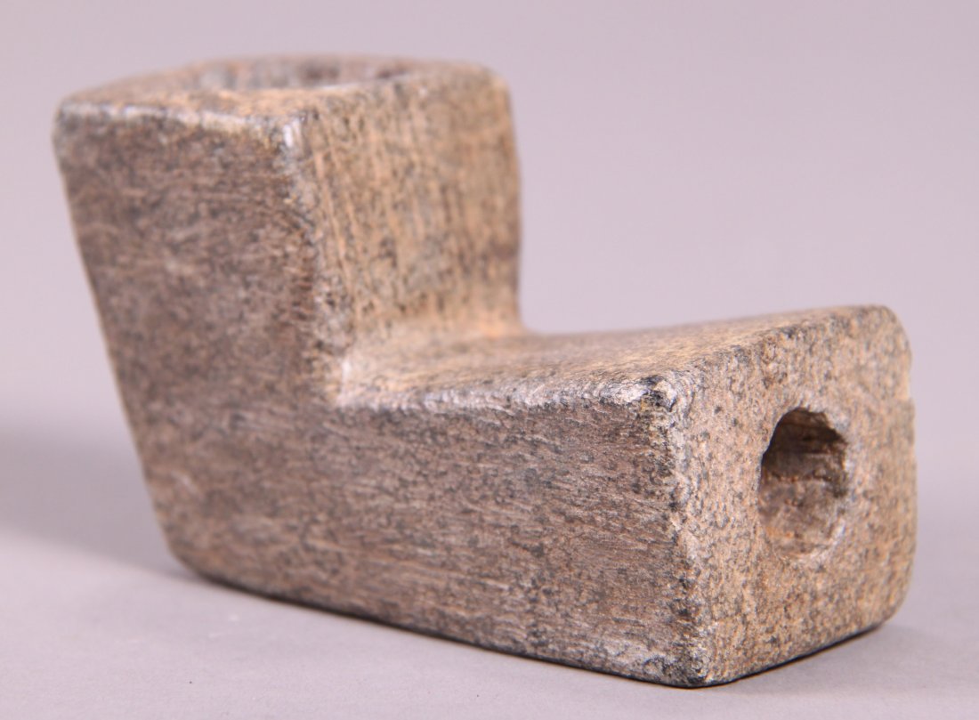 Native American Indian Artifact, Geometric (square) Elb: Native American Indian Artifact, Geometric (square) Elbow Pipe, Old [Height/Length (in)= 3.5, Width (in)=2, Depth (in)=2.25, Weight (lbs)=0.75] With C.O.A. signed by Chief Joe Dan Osceola & Seminole T