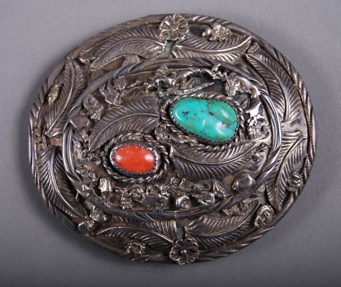 Native American Indian Sterling Silver Belt Buckle [Hei: Native American Indian Sterling Silver Belt Buckle [Height/Length (in)= 3.25, Width (in)=3, Depth (in)=1.25, Weight (oz)=2.55] With C.O.A. signed by Chief Joe Dan Osceola & Seminole Tribe.