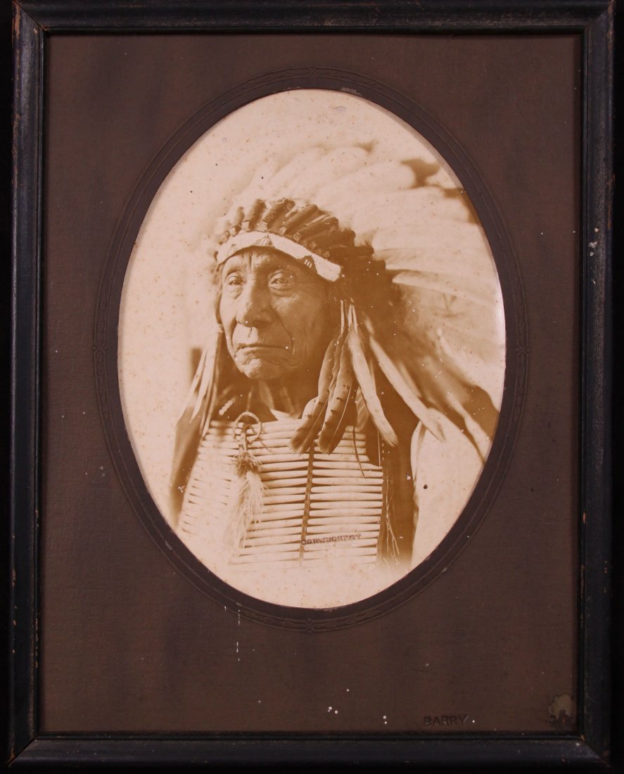 David F. Barry American (1854 - 1934) photograph of Ind: David F. Barry American (1854 - 1934) photograph of Indian Chief. 1800's No glass. [Height/Length (in)= 9, Width (in)=6.5, Depth (in)=N/A, Weight (lbs)=0.5] With C.O.A. signed by Chief Joe Dan Osceola