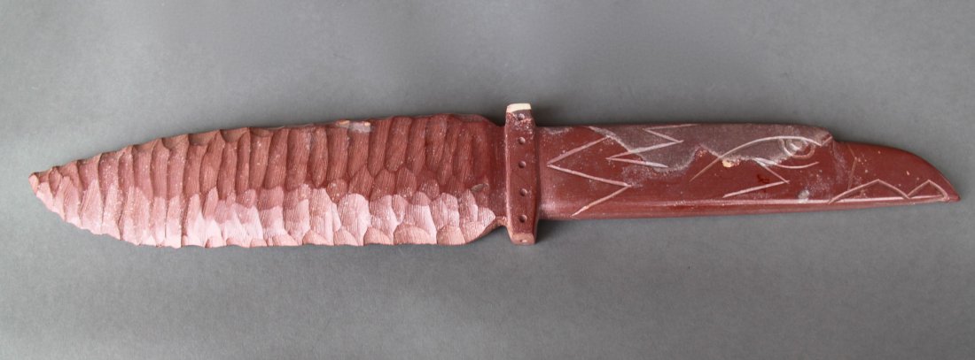 Stone Knife # 2, Catlinite, 1980,s: Stone Knife # 2, Catlinite, 1980,s [Height/Length (in)= 16.5, Width (in)=2.5, Depth (in)=0.75, Weight (lbs)=1] With C.O.A. signed by Chief Joe Dan Osceola & Seminole Tribe.