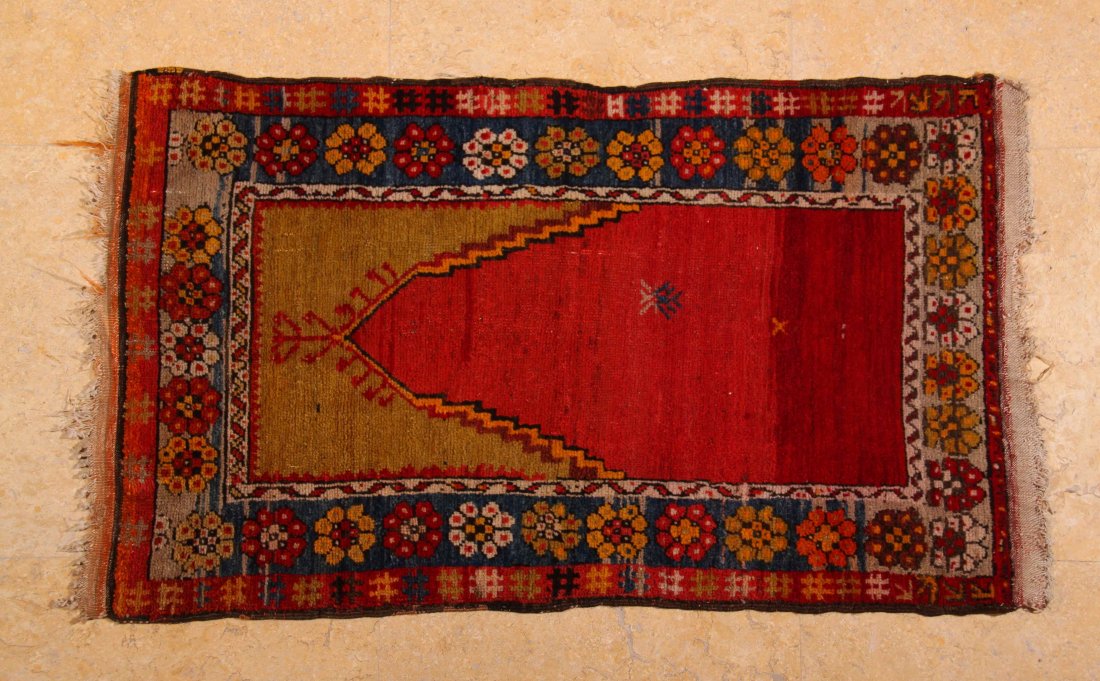 Konya Antique Prayer Rug, circa 1920, 100% handspun: Konya Antique Prayer Rug, circa 1920, 100% handspun wool, vegetable dye, color fast [ Width (ft/in)=2'8 , Height/Length (ft/in)= 4'3", Depth (in)= 0, Weight (lbs)=4 ]