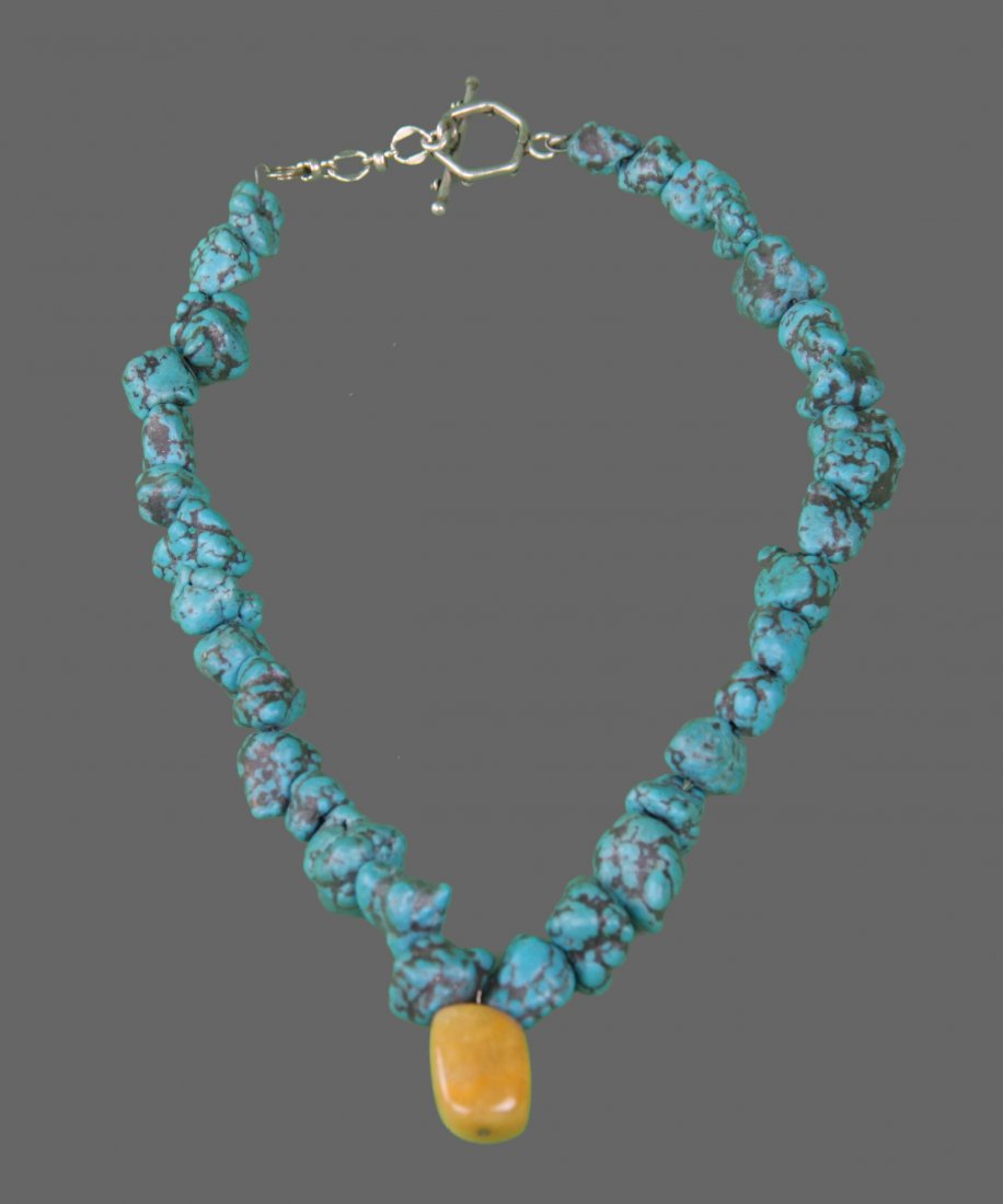 Native American Antique Turquoise & Silver Necklace: Native American Antique Turquoise & Silver Necklace with amulet. Comes with Certificate of Authenticity signed by Joe Dan Osceola. (Size: See Last Photo for Measurements)