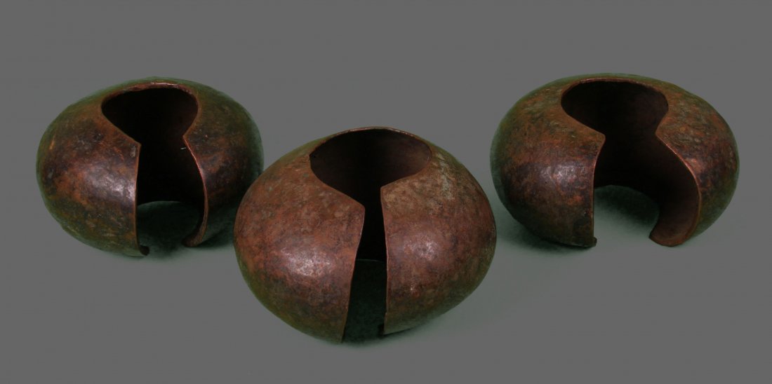 Three (3) African Slave Trade Copper Currency Anklets.: Three (3) African Slave Trade Copper Currency Anklets.