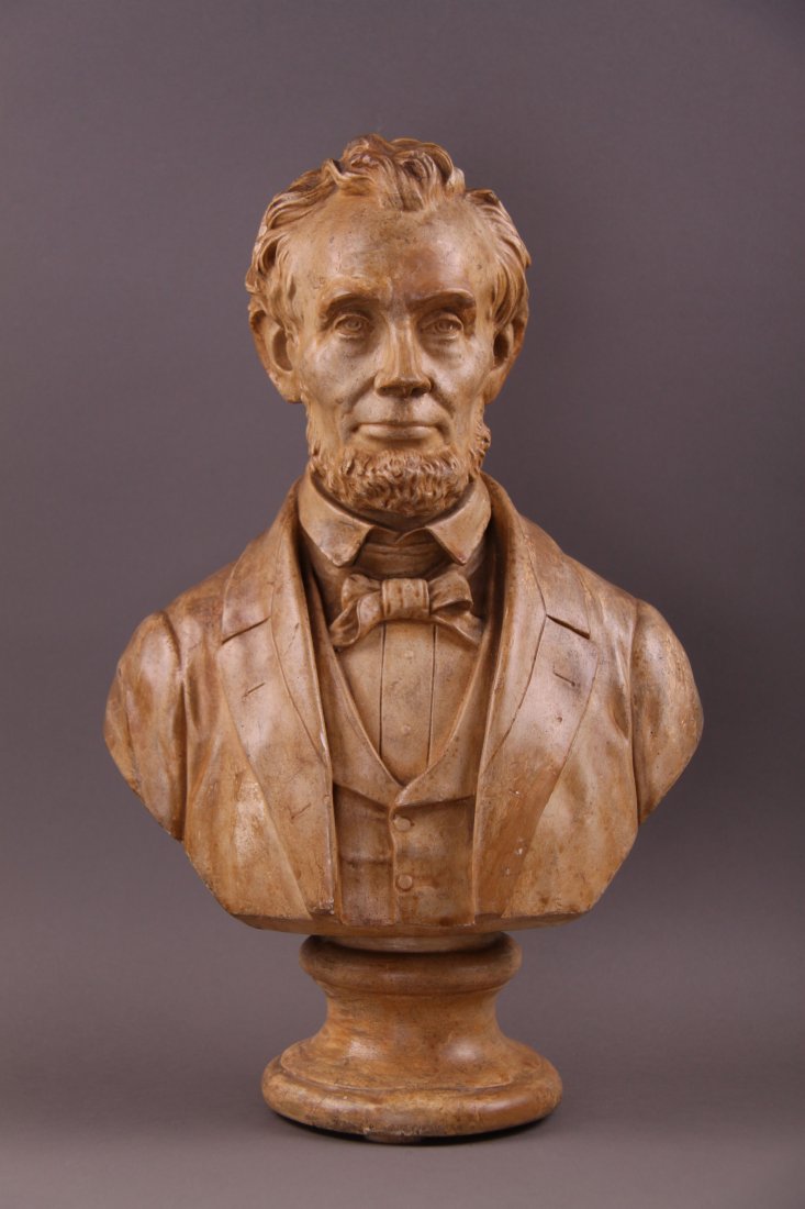 Mid 20th century plaster Lincoln bust. Has foundry: Mid 20th century plaster Lincoln bust. Has foundry stamp on bottom of piece "Florentine Plaster Co., USA". Great condition with some aging. Does have two chips but doesn't distract from overall appear