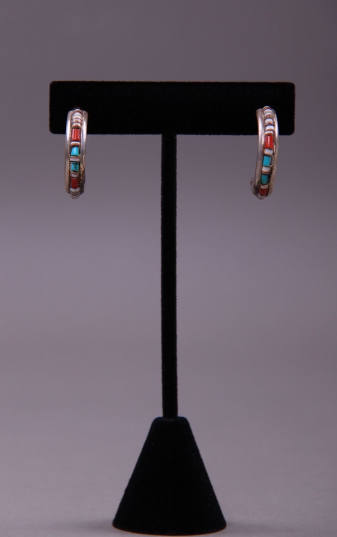 Antique Native American sterling silver turquoise and: Antique Native American sterling silver turquoise and coral earrings.(Size: See last photo for measurement.) Photos are part of the description representing the condition report. Pangaea Auctions urge