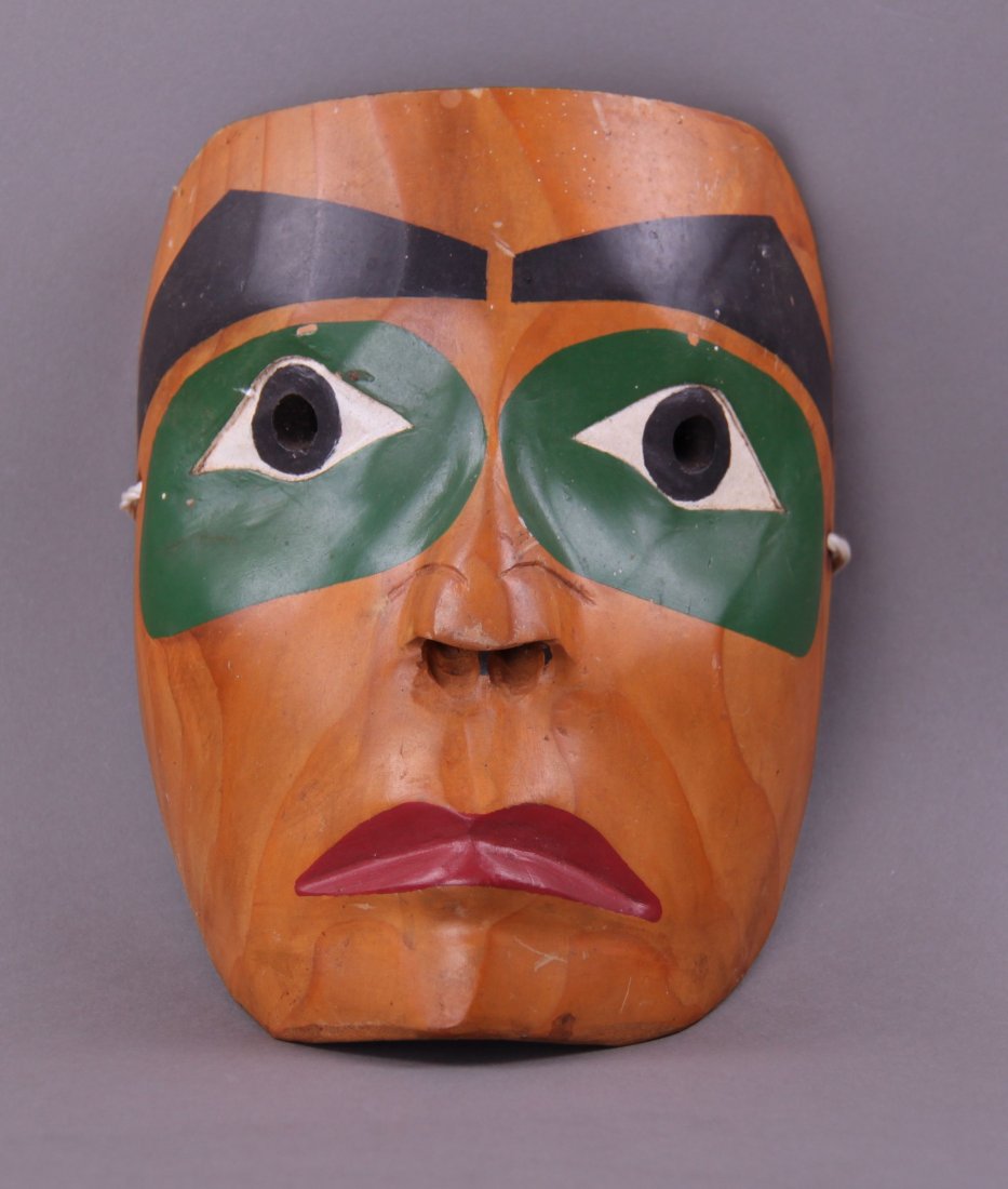 Haida Ceremonial Mask from Canadian Indian Tribe, by: Haida Ceremonial Mask from Canadian Indian Tribe, by Joe Migwa 1990.(Size: See last photo for measurement.) Photos are part of the description representing the condition report. Pangaea Auctions urges