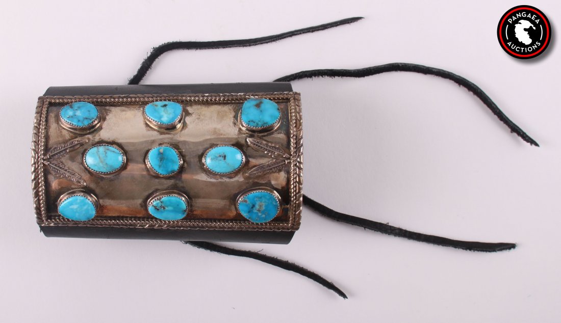 Antique Native American arm-band bracelet with nine: Antique Native American arm-band bracelet with nine turquoise gemstones. SIZE: see attached ruler photo. Photos are part of the description representing the condition report and can be used for authen