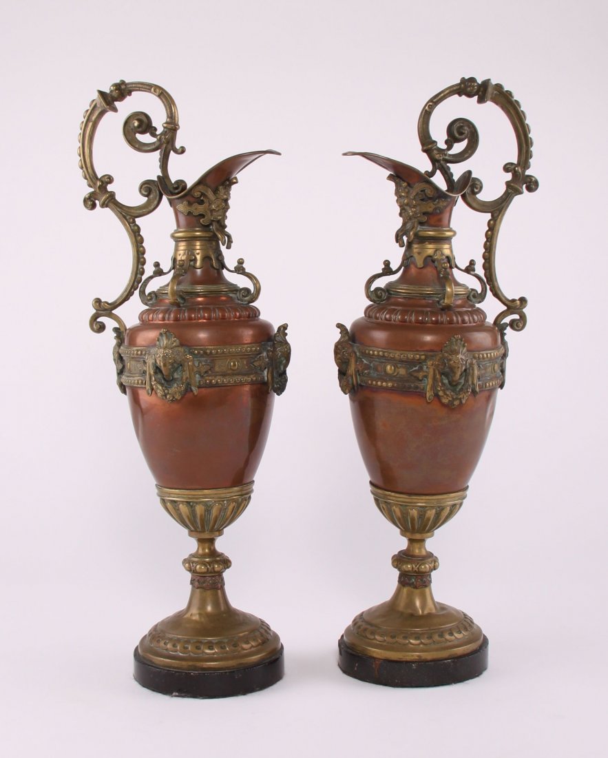 Pair of Victorian Copper and Bronze Ewers with marble (1 of 9)
