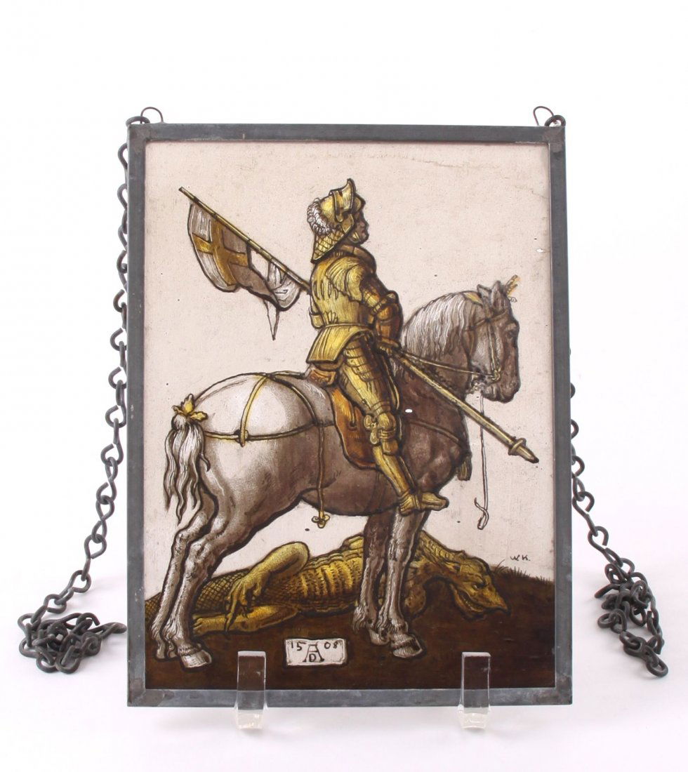 Albrecht Durer (After), glass painting of Saint George. (1 of 5)