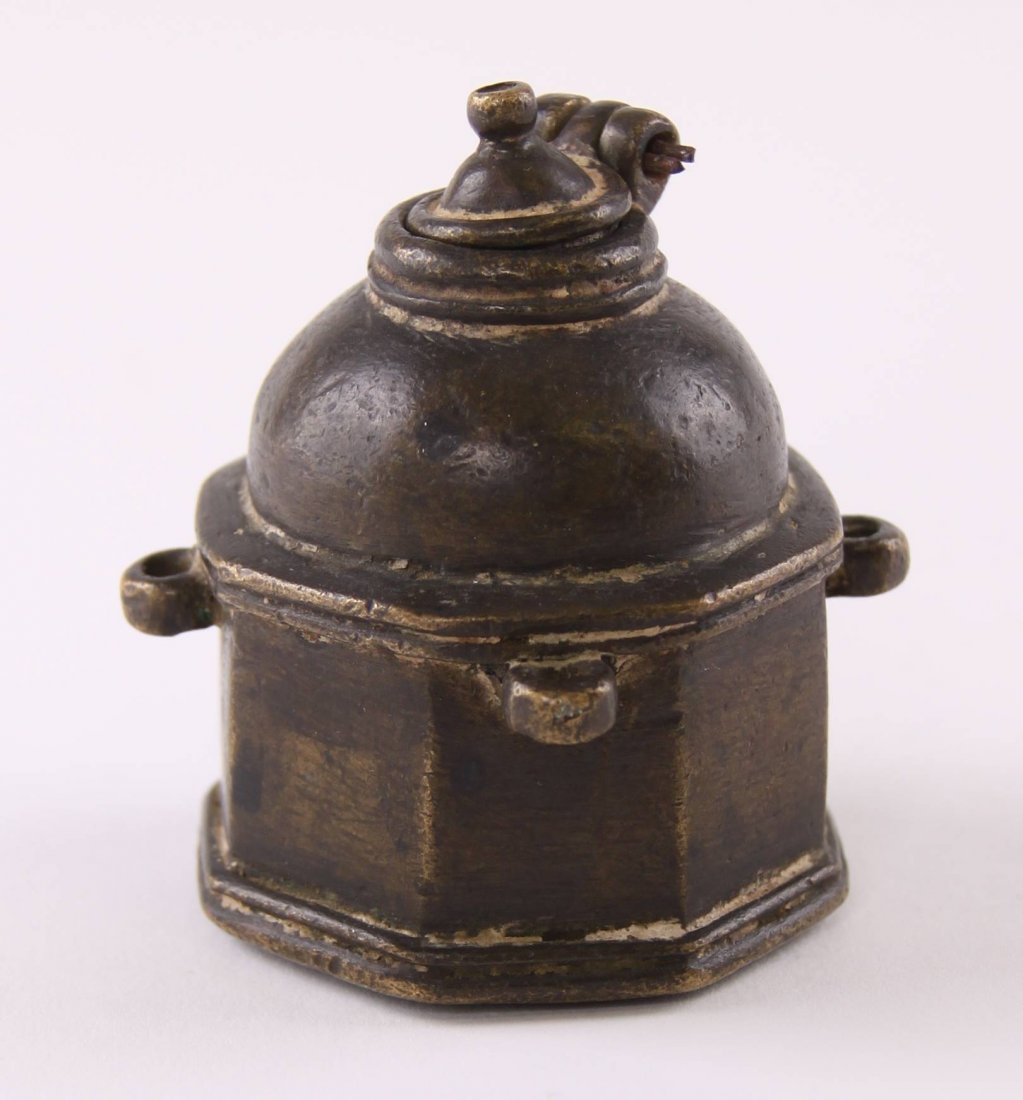 Antique Bronze/Brass Inkwell with weighted lid to (1 of 7)