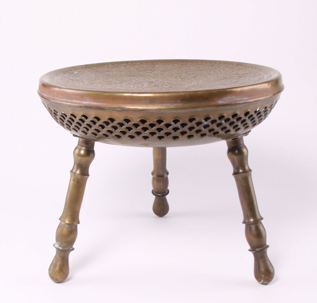 Middle Eastern pierced brass  three leg stool. Nicely (1 of 7)