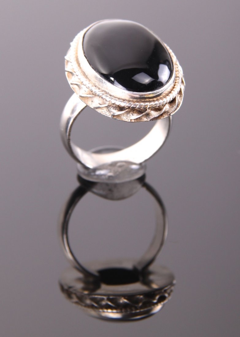Black onyx sterling silver ring.  Ring Size: 7.5. (1 of 3)