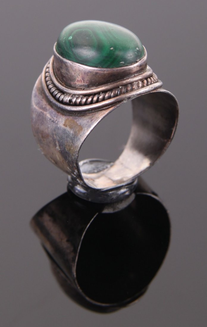 Antique malachite and sterling silver ring.: Antique malachite and sterling silver ring. Ring Size: 11 SIZE: see attached ruler photo. Photos are part of the description representing the condition report and can be used for authentication prior 