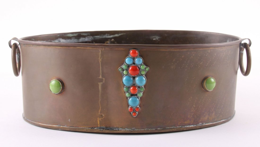 Antique copper planter with multi precious stones and s (1 of 7)