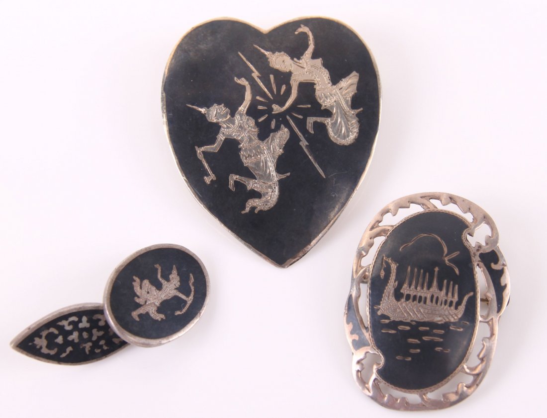Three (3) Siam sterling silver brooch and cuff link. (1 of 6)