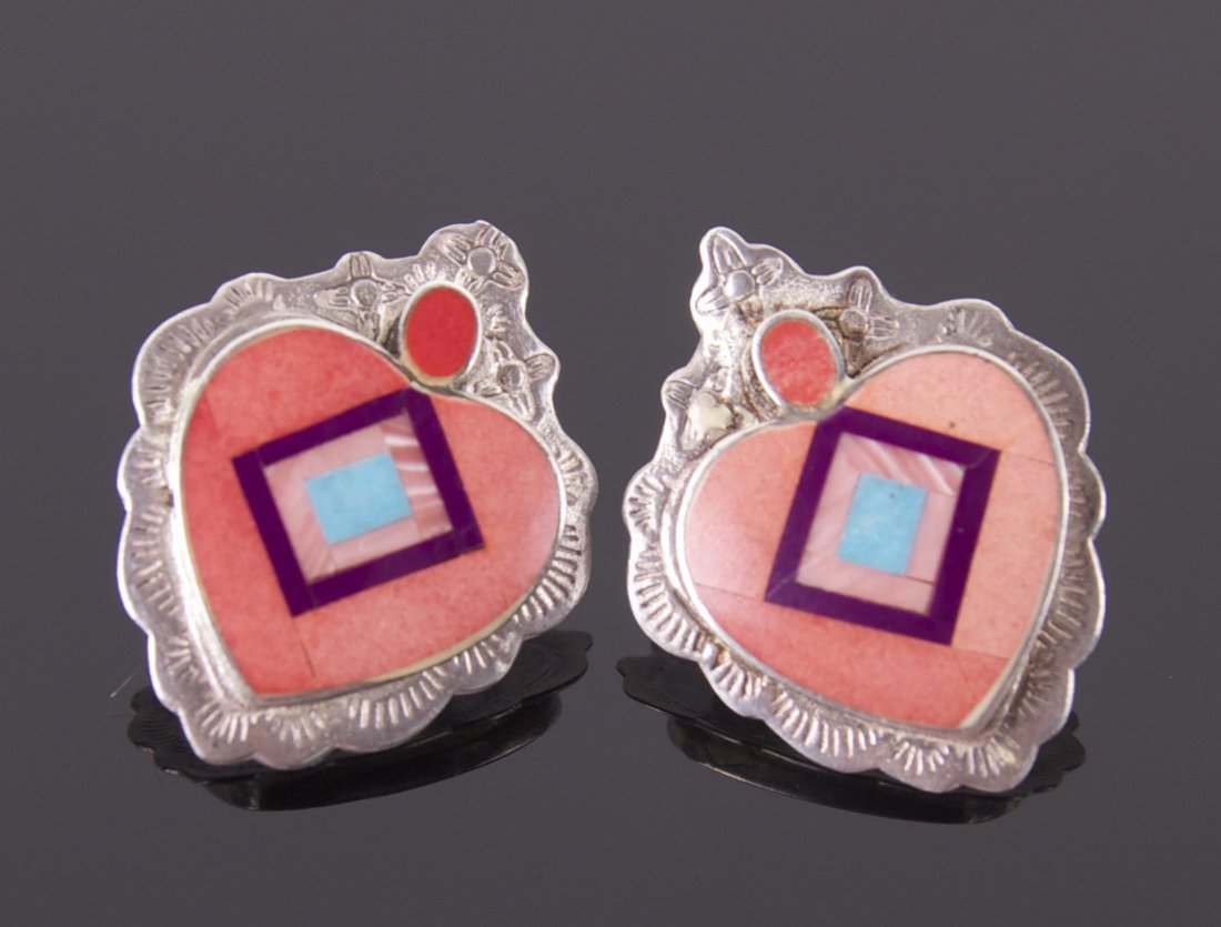Native American Sterling Silver heart shaped earrings (1 of 3)