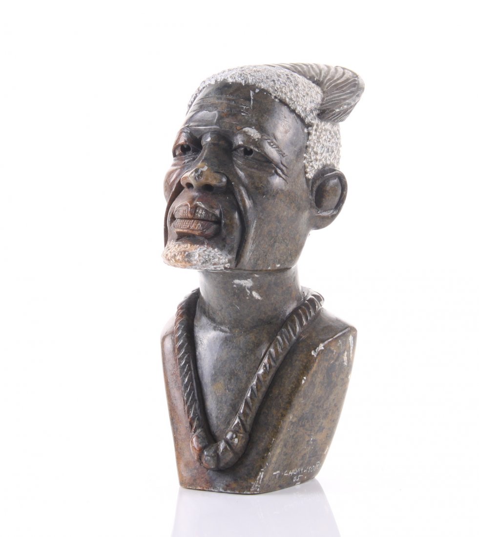 2005, hand carved soapstone bust signed by artist T. Lh: 2005, hand carved soapstone bust signed by artist T. Lhomusorn SIZE: see attached ruler photo. Photos are part of the description representing the condition report and can be used for authentication p