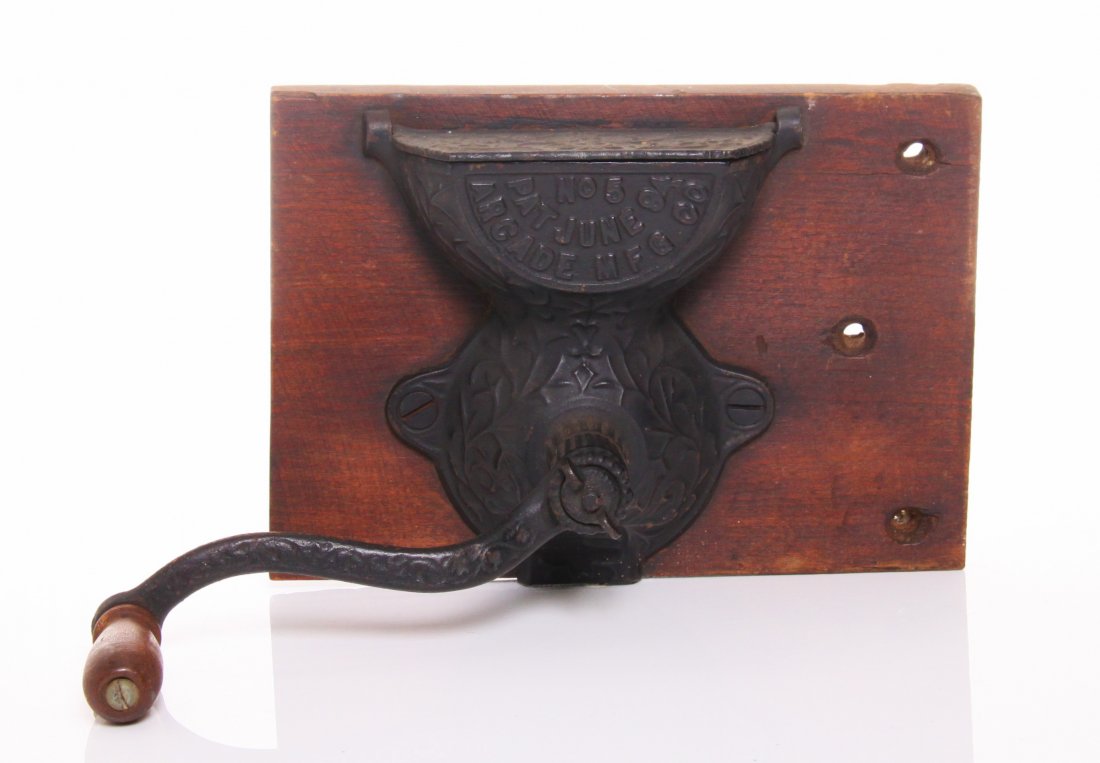 19th Century, 1894 patented Arcade wall mounted coffee: 19th Century, 1894 patented Arcade wall mounted coffee grinder. SIZE: see attached ruler photo. Photos are part of the description representing the condition report and can be used for authentication 