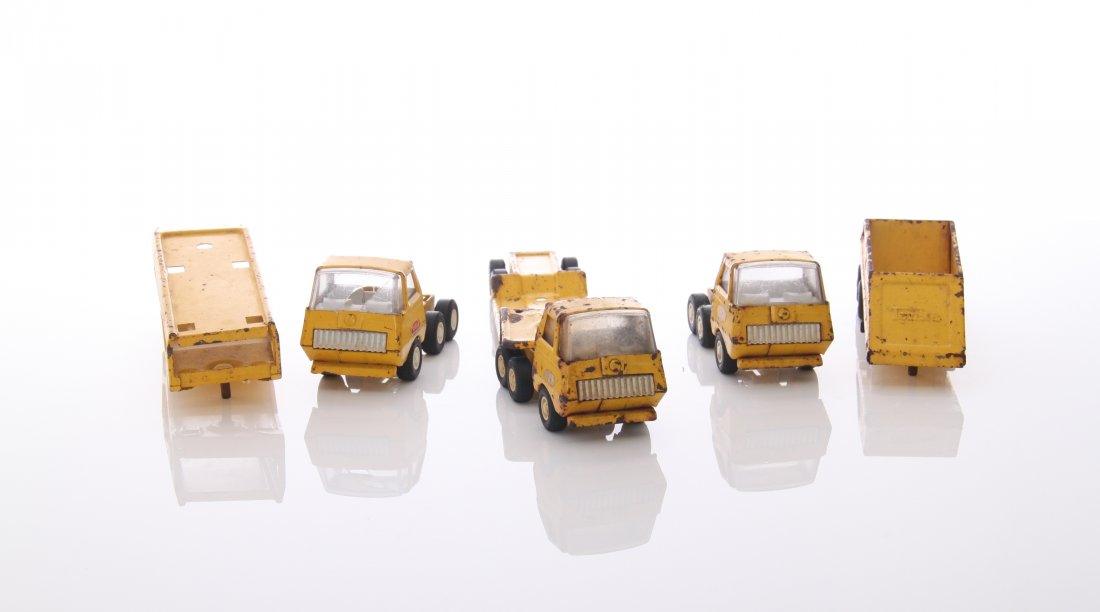 Three(3) vintage Tonka truck toys. SIZE: see attached: Three(3) vintage Tonka truck toys. SIZE: see attached ruler photo. Photos are part of the description representing the condition report and can be used for authentication prior to the sale date. Panga