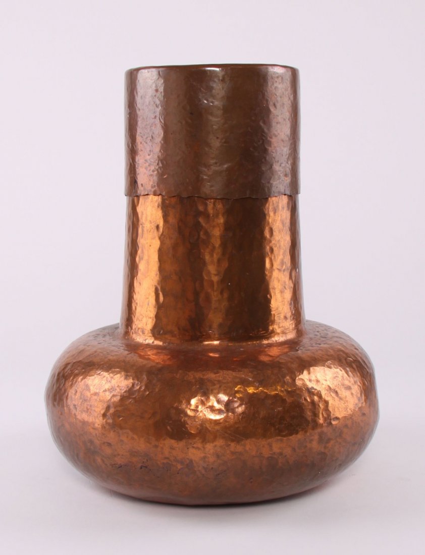 Raul Celery Zolezzi, copper peened vessel Signed "Chil: Raul Celery Zolezzi, copper peened vessel Signed "Chile El Arrayan, Raul Celery Zolezzi" SIZE: see attached ruler photo. Photos are part of the description representing the condition report and can be