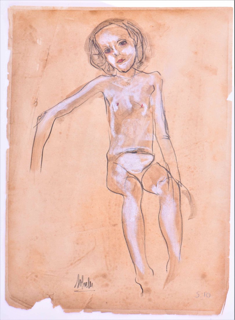 Egon Schiele (1890-1918) Original pencil signe: 1910 Egon Schiele (1890-1918) Original pencil signed "Schiele S10" pen and gouache painting. A well listed artist with verified signature and period correct paper. Research has proven that S10 was use
