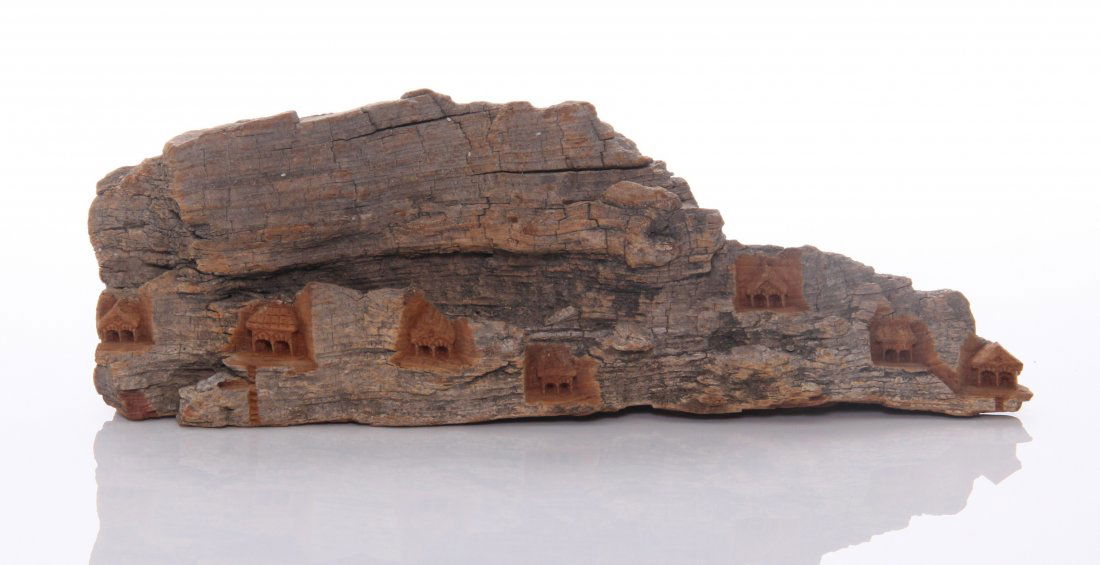 Antique drift wood carving of a small village: Antique drift wood carving of a small village in the mountain side. Estimated more than 100 yrs old. Native Americans also known as American Indians or just simply Indians are considered to be people