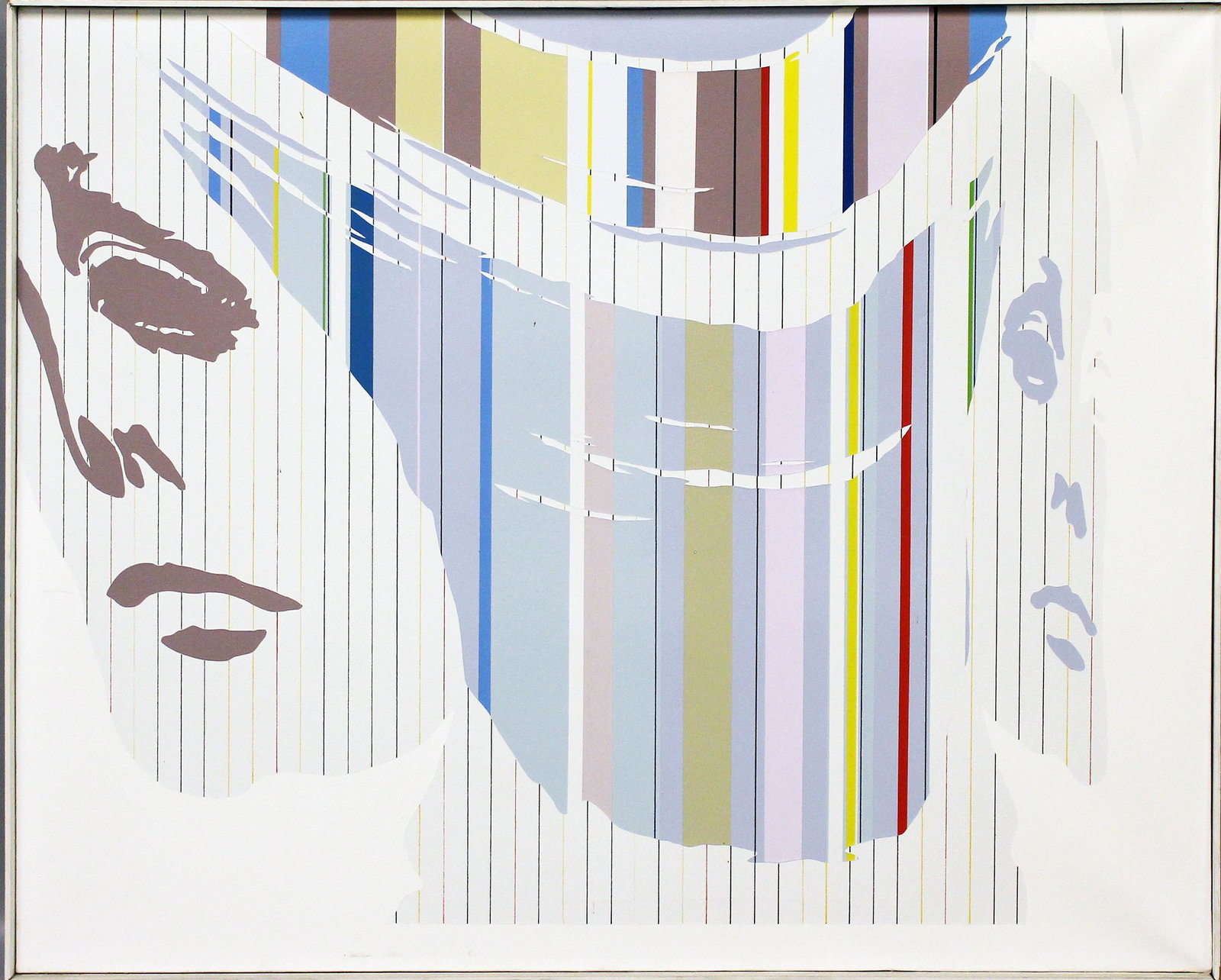 Berges, Werner (1941 Cloppenburg-Schallstadt 2017): "Find the faces", so verso betitelt. Acryl, collagiert, Lwd. (l. Altersspuren), rückseitig sign., dat. Juli (19)73, betitelt und bez. "7891011/36". Ca. 80x 100 cm. R. Prov. Privatsammlung Nordrhein-W