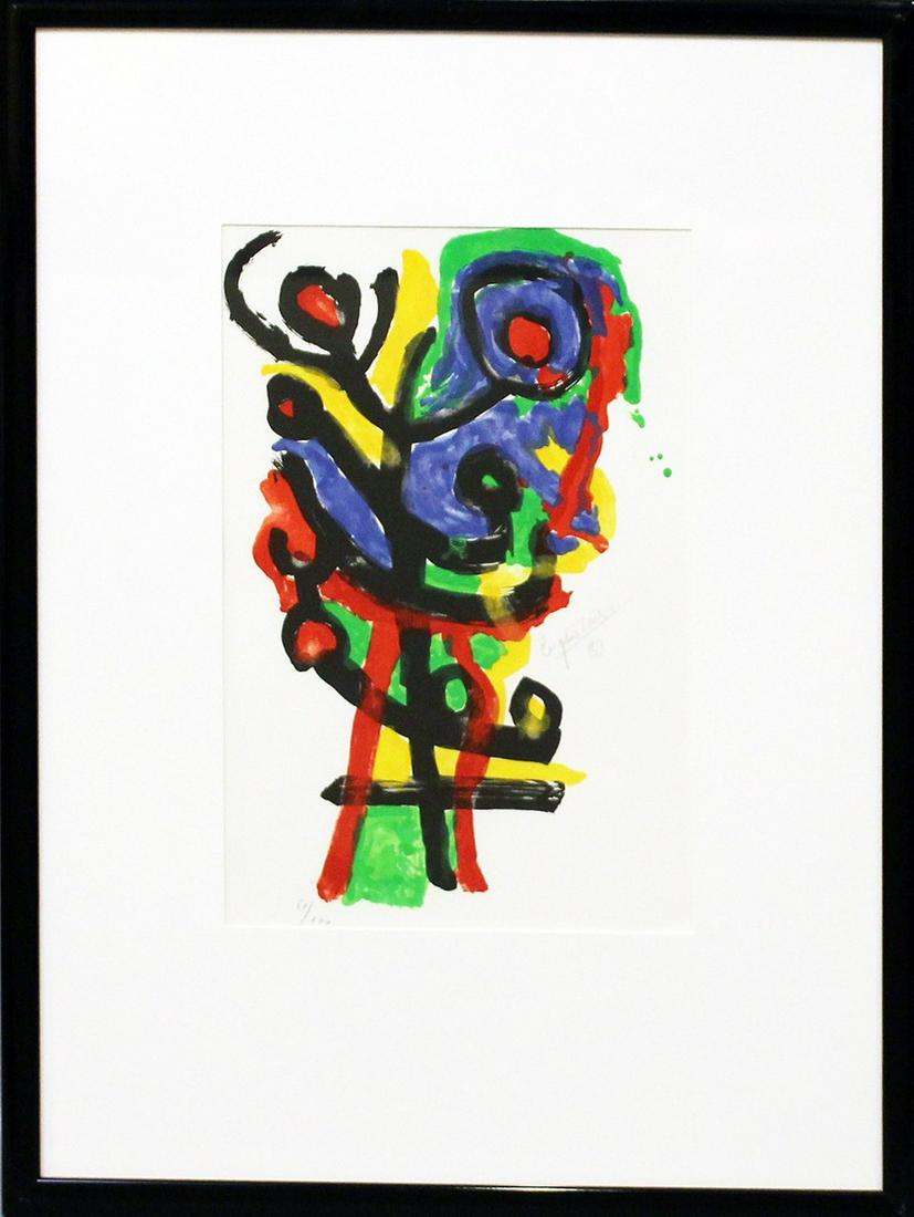 Ionesco, Eugene (1909 Slatina - Paris 1994): Komposition. Farblithographie/Papier, re. mit Bleistift sign. und dat. (19)83 sowie li. u. Ex. 51/100 und Trockenstempel "Erker Presse - St. Gallen". Sichtmaß ca. 36x 24,5 cm. PP., R., 62,5x 48 c