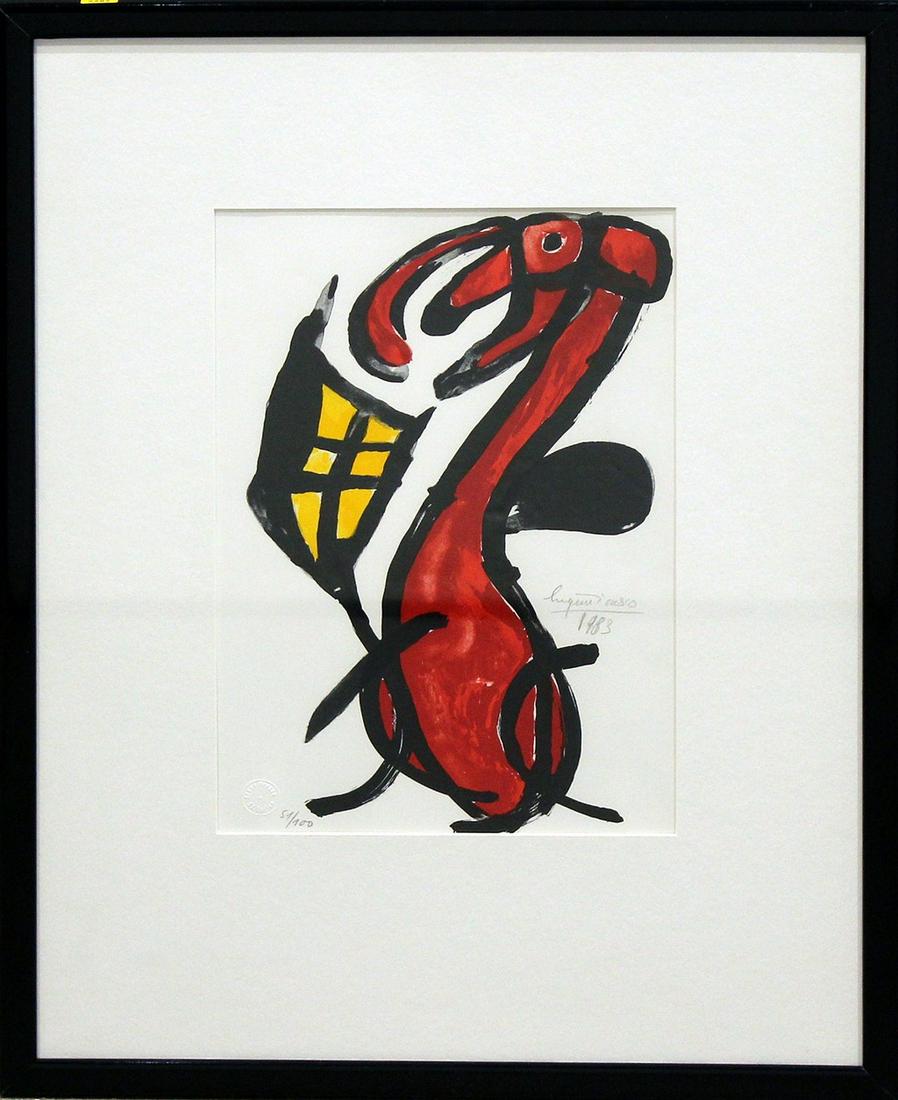 Ionesco, Eugene (1909 Slatina - Paris 1994): Komposition. Farblithographie/Papier, re. mit Bleistift sign. und dat. 1983 sowie li. u. Ex. 51/100 und Trockenstempel "Erker Presse - St. Gallen". Sichtmaß ca. 36x 24,5 cm. PP., R., 62,5x 48 cm.