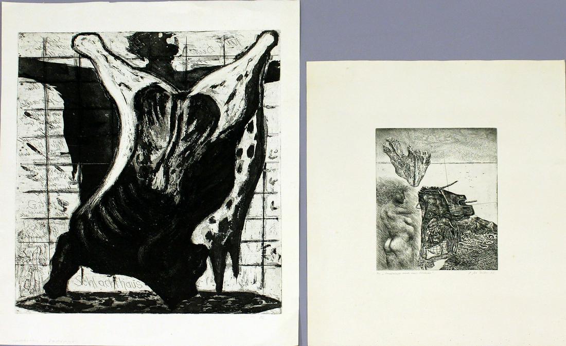 9 DDR-Graphiken (1970er/80er Jahre): Jürgen Wenzel, Clemens Gröszer, Manfred Butzmann, Rolf Münzner, Wolfgang Peuker, Dieter Goltzsche und Hans Scheib. Radierungen und Lithographien, je mit Bleistift vom Künstler sign