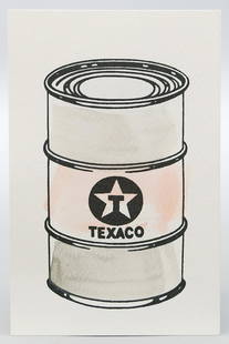 BEEJOIR (geb. 1979 Devon): Texaco Oil Can. Handkolorierter Siebdruck, verso Stempelsign. und dat. (20)10 sowie bez. Blattmaß ca. 18x 12 cm.