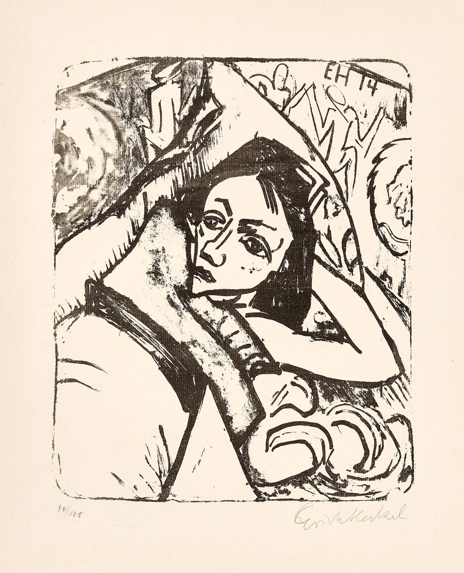 ERICH HECKEL (1883 DÃ¶beln - 1970 Radolfzell): Ruhende (Ruhendes MÃ¤dchen/ MÃ¤dchen)Pinsellithographie auf BÃ¼tten. 1914.26,8 x 21,7 cm (45 x 34,9 cm).Signiert â€žErichHeckelâ€œ. Auflage 100 num. Ex. Dube L 216 B.Prachtvoller, kontra