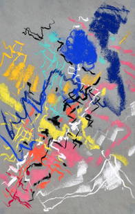MAX ACKERMANN (1887 Berlin - 1975 Unterlengenhardt): "Lebhaft bewegtes"Pastell auf dunkelblauem Hahnemühle-Bütten. 1960.31,4 x 49,5 cm. Unten links mit Bleistift signiert „Ackermann“ und datiert, verso auf dem Rahmenrückkarton mit K