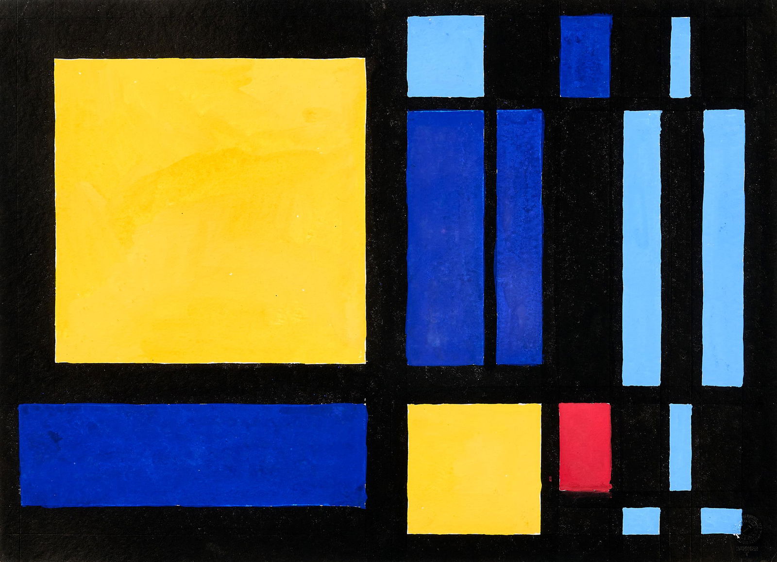 THILO MAATSCH (1900 Braunschweig - 1983 KÃ¶nigslutter): Geometrische Kompositionen (GlasfensterentwÃ¼rfe)3 Gouachen auf Schoellershammer-Velin. Um 1970.Je 36,5 x 50,5 cm. Provenienz: Nachlass Thilo MaatschMaatsch wurde in den 1920er Jahren vor allem durc