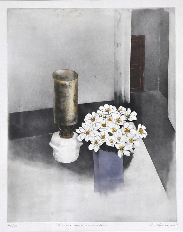 Annapia, Antonini (geb. 1942): "Les anémones sauvages", so mittig mit Bleistift betitelt. Farbradierung, re. u. mit Bleistift sign., Ex. 149/150, 50x 40 cm, PP., R.