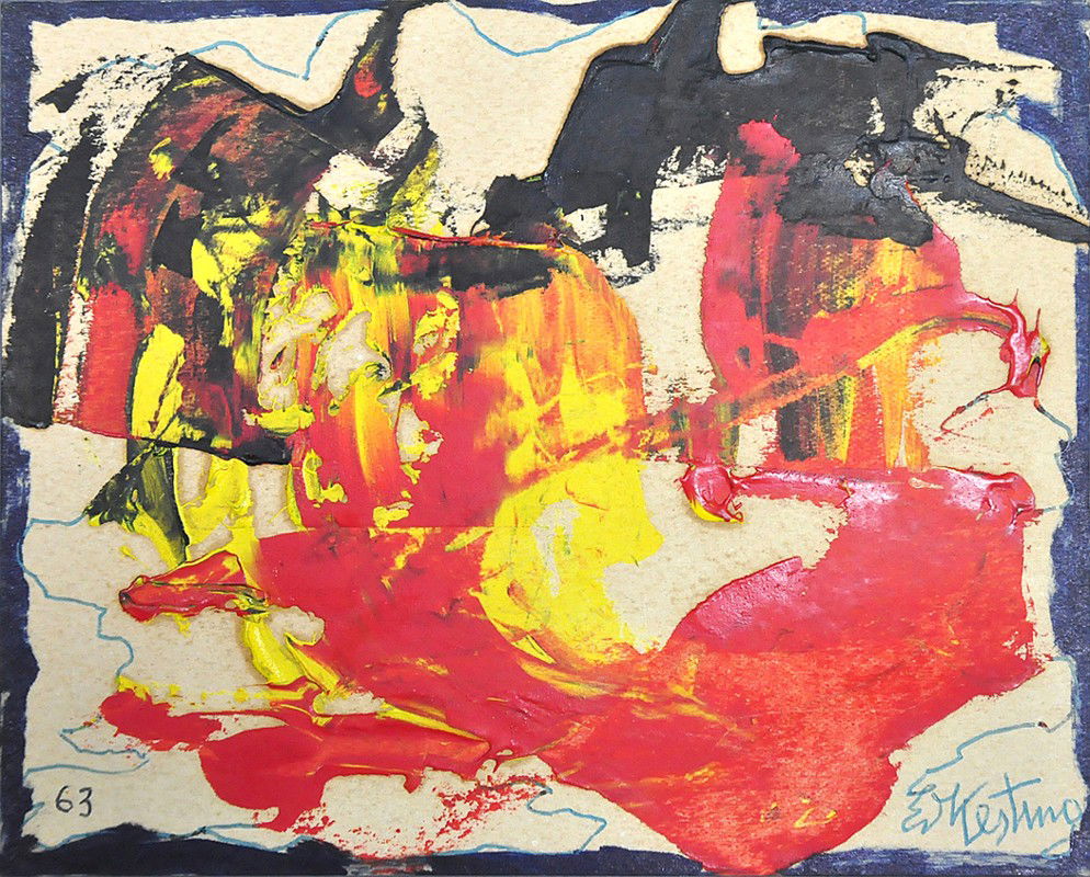 Kesting, Edmund (1892 Dresden-Birkenwerder 1970): Kompostion. Mischtechnik/Papier, re. u. sign. und li. u. wohl dat. (19)63, 11,7x 14,5 cm.