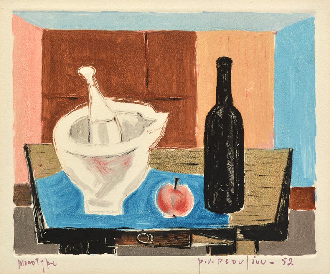 BEAULIEU, Paul Vanier (1910-1996): BEAULIEU, Paul Vanier (1910-1996) Still life Monotype Signed and dated on the lower right: P.V. Beaulieu Numbered on the lower left: Monotype 23x28cm - 9x11"