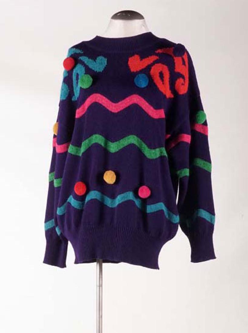 VINTAGE: Multicoloured woollen vintage sweater with pompoms, large size.