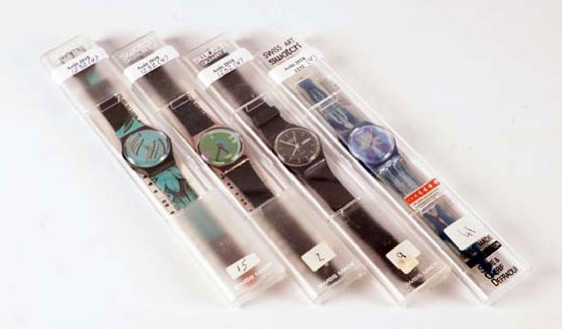 SWATCH - 700 YEARS HELVETICA CONFEDERATION: Swatch watch, collection model "700 years Helvetic Confederation", design by Silvie Cherif Defraoui (vers 1991). With his box and his original papers. Also including three other swatch watches with th